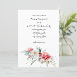 Winterblumenrot Rosa Blütenweiße Hochzeit Einladung