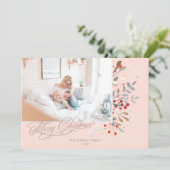 Winterblüte im Wasser - Rosa Foto Feiertagskarte (Stehend Vorderseite)