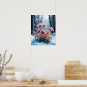 Winterblüte – Rosa Kosmos im Schnee Poster (Küche)