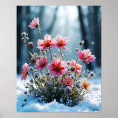 Winterblüte – Rosa Kosmos im Schnee Poster (Vorne)