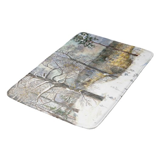 Winterbrücke Aquarellmalerei Badematte (Schrägansicht)