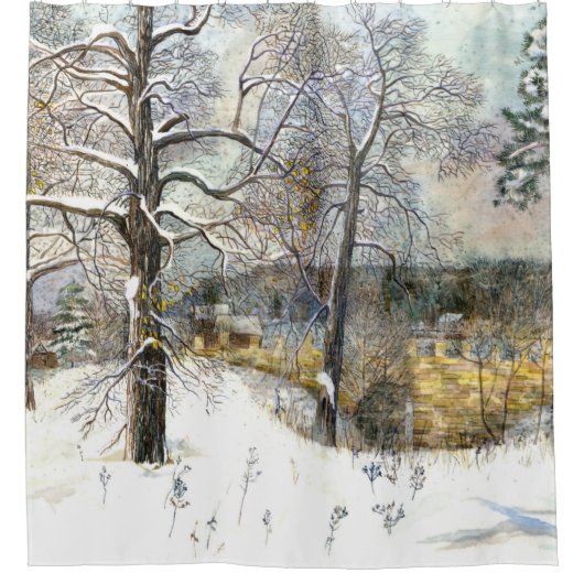 Winterbrücke Aquarellmalerei Duschvorhang (Vorderseite)