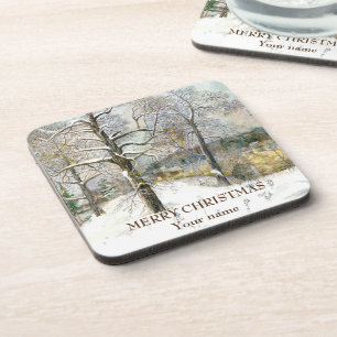 Winterbrücke Aquarellmalerei Getränkeuntersetzer