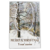 Winterbrücke Aquarellmalerei Mittlere Geschenktüte (Vorderseite)