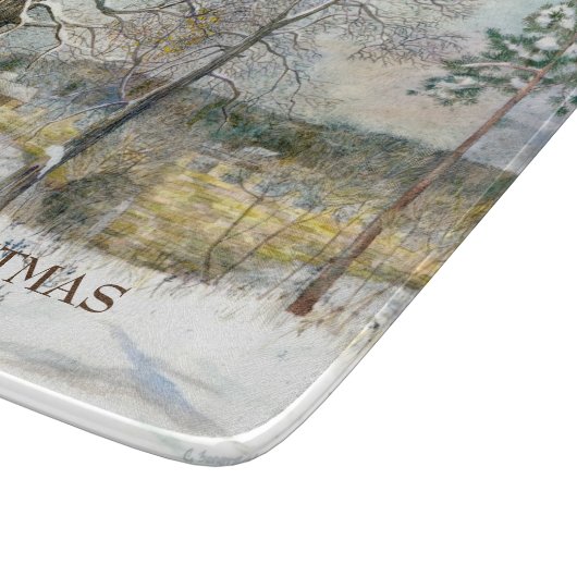 Winterbrücke Aquarellmalerei Schneidebrett (Ecke)