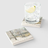 Winterbrücke Aquarellmalerei Steinuntersetzer (Seitenansicht)