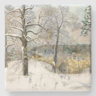 Winterbrücke Aquarellmalerei Steinuntersetzer