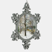 Winterbrücke Schneeflocken Zinn-Ornament (Links)