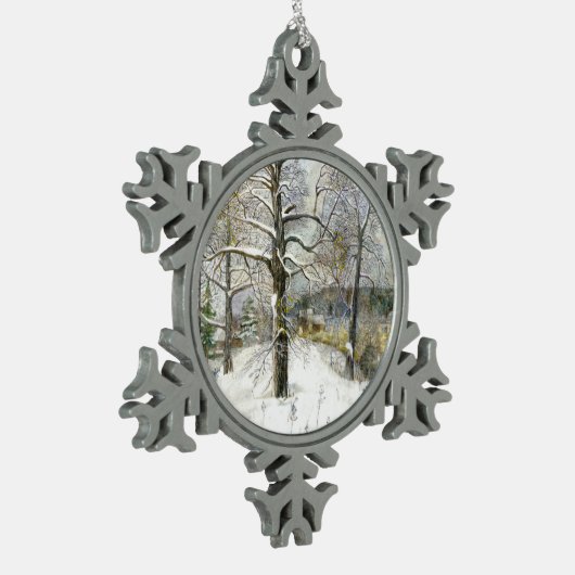 Winterbrücke Schneeflocken Zinn-Ornament (Links)