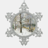 Winterbrücke Schneeflocken Zinn-Ornament (Vorderseite)