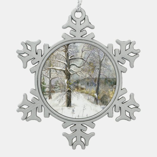 Winterbrücke Schneeflocken Zinn-Ornament (Vorderseite)