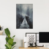 Winterbrücke über einen gefrorenen Bach, gotisch s Poster (Heimbüro)