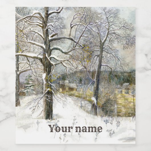 Winterbrücke Wasserfarbe Weinetikett (Einzelnes Label)