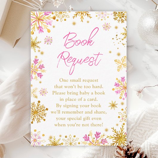 Winterbuchanfrage für Rosa- und Goldschneeflocken Begleitkarte