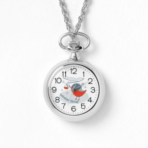 Winterbullfinkenvogel und Rowan Beeren Armbanduhr