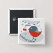 Winterbullfinkenvogel und Rowan Beeren Button (Vorne & Hinten)