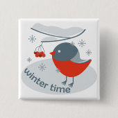 Winterbullfinkenvogel und Rowan Beeren Button (Vorderseite)