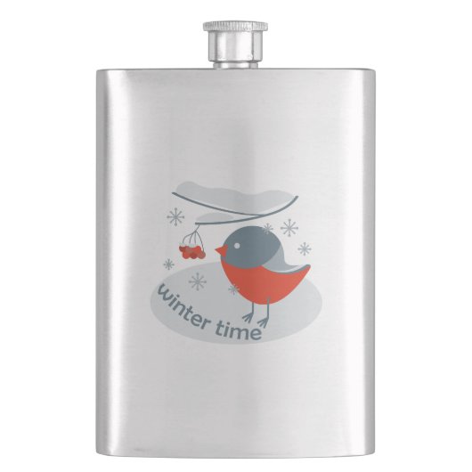 Winterbullfinkenvogel und Rowan Beeren Flachmann (Vorderseite)