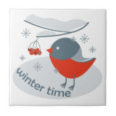 Winterbullfinkenvogel und Rowan Beeren Fliese (Vorderseite)