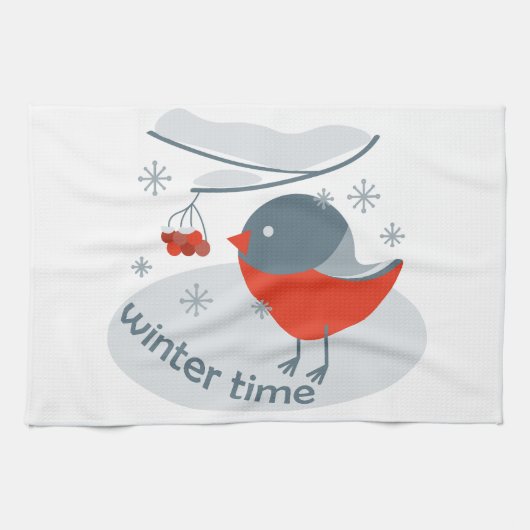 Winterbullfinkenvogel und Rowan Beeren Geschirrtuch (Horizontal)