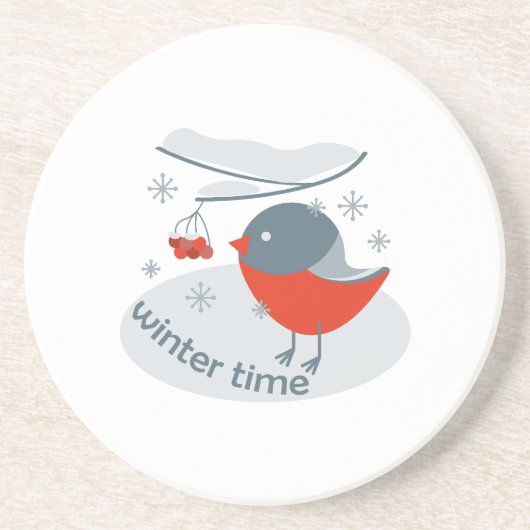 Winterbullfinkenvogel und Rowan Beeren Getränkeuntersetzer (Vorne)