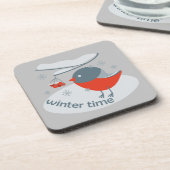Winterbullfinkenvogel und Rowan Beeren Getränkeuntersetzer (Linke Seite)