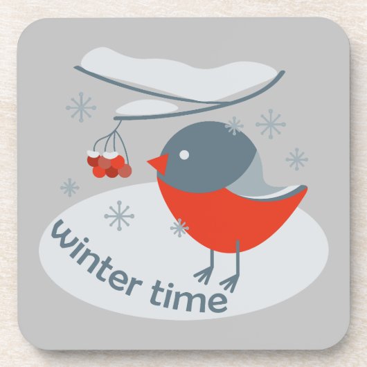 Winterbullfinkenvogel und Rowan Beeren Getränkeuntersetzer (Vorderseite)