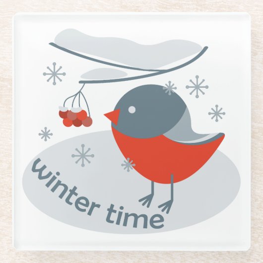 Winterbullfinkenvogel und Rowan Beeren Glasuntersetzer (Vorderseite)