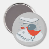Winterbullfinkenvogel und Rowan Beeren Magnet (Vorderseite/Rückseite)