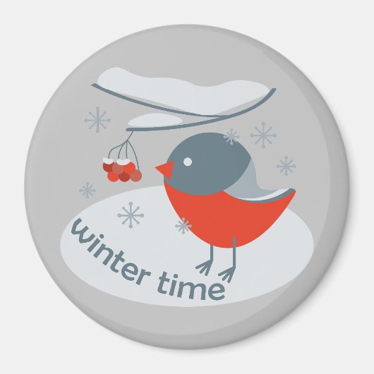 Winterbullfinkenvogel und Rowan Beeren Magnet (Vorne)