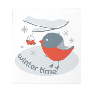 Winterbullfinkenvogel und Rowan Beeren Notizblock