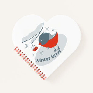 Winterbullfinkenvogel und Rowan Beeren Notizblock