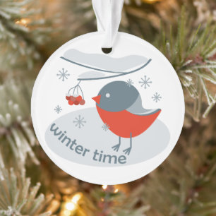 Winterbullfinkenvogel und Rowan Beeren Ornament
