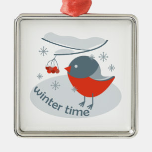 Winterbullfinkenvogel und Rowan Beeren Ornament Aus Metall