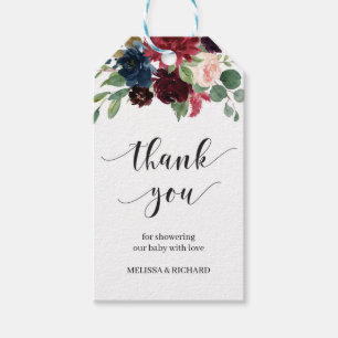 Winterburgundische Babydusche mit rosafarbenem Ros Geschenkanhänger