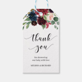 Winterburgundische Dusche mit rosafarbener Blütend Geschenkanhänger