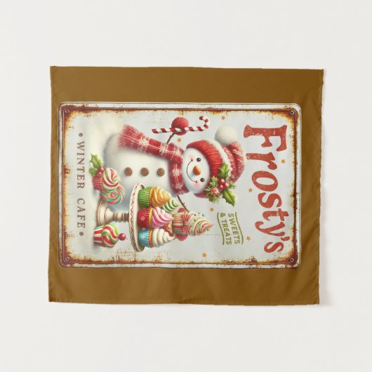 Wintercafé Weihnachtsschneemann coole rustikale Ku Wandteppich (Vorderseite (Horizontal))