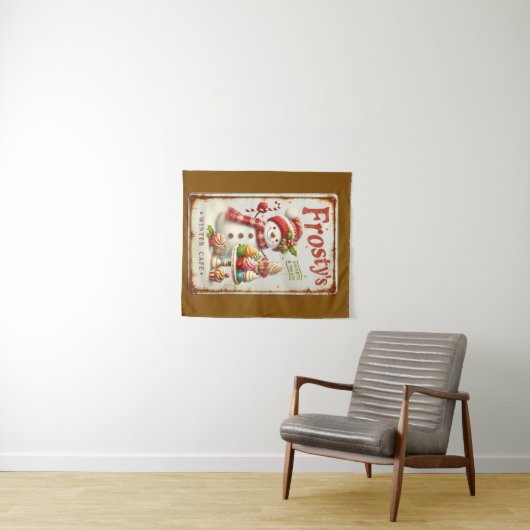 Wintercafé Weihnachtsschneemann coole rustikale Ku Wandteppich (Beispiel (Horizontal))