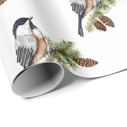 WinterChickadee Geschenkpapier (Rolleneckpunkt)