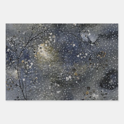 Winterdämmerung Night Sky Silver Snowfall Geschenkpapier Set (Vorderseite)