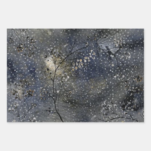Winterdämmerung Night Sky Silver Snowfall Geschenkpapier Set (Vorderseite 3)