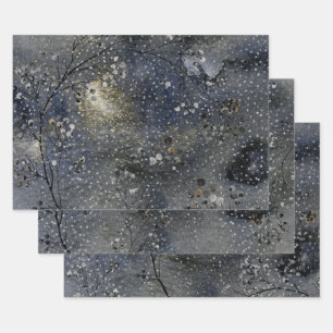 Winterdämmerung Night Sky Silver Snowfall Geschenkpapier Set