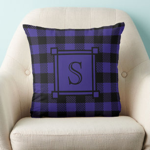 Winterdekor Blue Buffalo Kariertes Monogramm Kissen