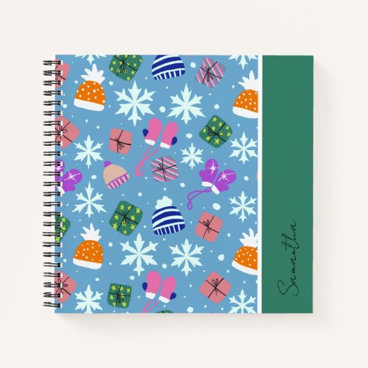 Winterdoodles Blaues Muster mit Monogramm Notizblock (Vorderseite)