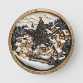 Winterdorf-Erbe mit festlichen Lichtern Runde Wanduhr (Vorderseite)