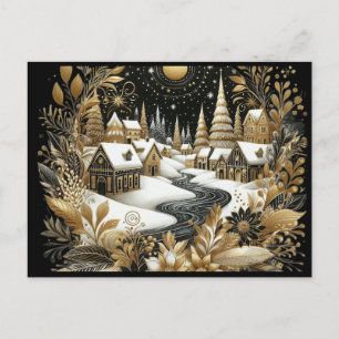 Winterdorf Gold- und Schwarz-Design Postkarte