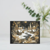 Winterdorf Gold- und Schwarzdesign Postkarte (Stehend Vorderseite)