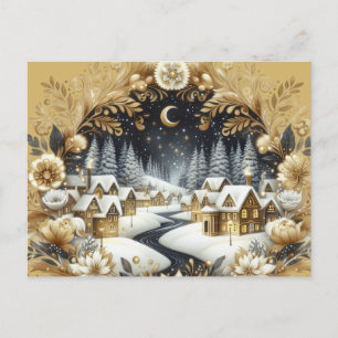 Winterdorf Gold- und Schwarzdesign-Postkarte Postkarte