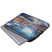 Winterdorf-Illustration Laptopschutzhülle (Vorne Knopf)