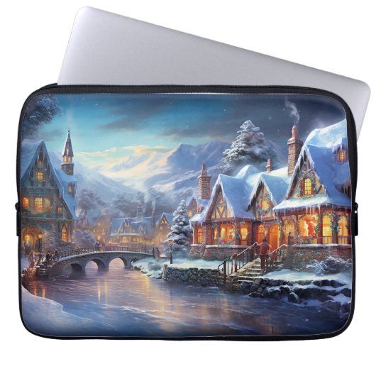 Winterdorf-Illustration Laptopschutzhülle (Vorderseite)
